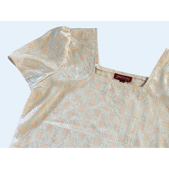 Vintage SASSON 1980s Puff Sleeve Square Neck Silky Blouse Top Shirt Sz SM - Picture 3 of 7